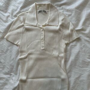 Abercrombie & Fitch Short-Sleeve Sweater Polo, Cream, Size Medium